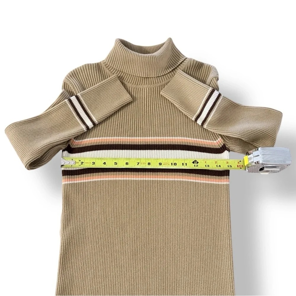 Free People Sport Stripe Midi Turtleneck Sweaterdress Camel Combo Sz Small NWOT